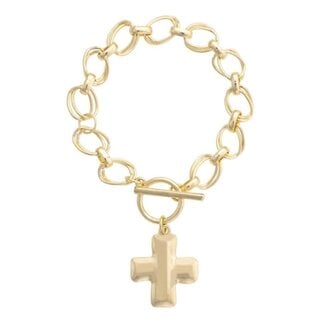 Elise Hammered Cross Toggle Bracelet in Shiny Gold