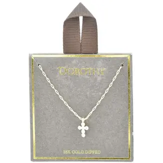 14K Gold Dipped with Rhinestone Small Cross Chain 16"-18" Necklace