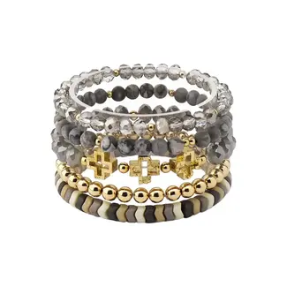 Grey Cross Bracelet Stretch Set