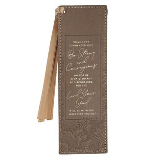 Bookmark Faux Leather Brown Strong & Courageous Josh. 1:9