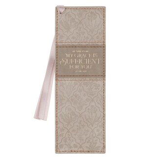 Bookmark Faux Leather Taupe My Grace Is Sufficient For You 2 Cor. 12:9