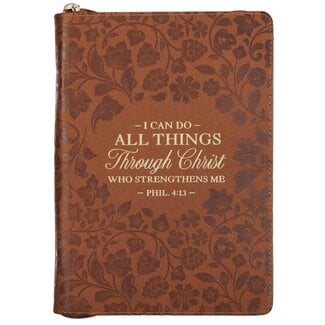 Journal Classic Zip Brown Floral All Things Phil. 4:13