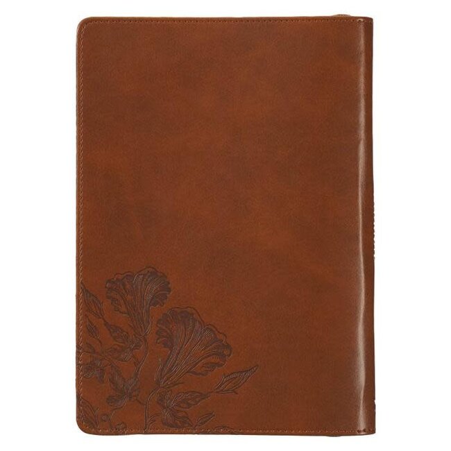 Journal Classic Zip Brown/Cream Floral Printed Amazing Grace 2 Cor. 12:9