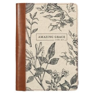Journal Classic Zip Brown/Cream Floral Printed Amazing Grace 2 Cor. 12:9