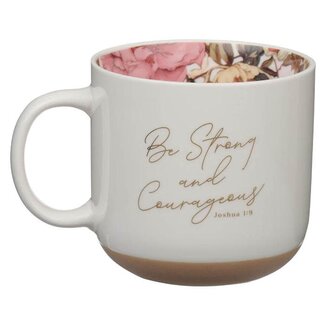 Mug White Floral Strong & Courageous Josh. 1:9
