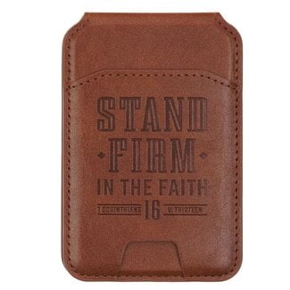 Phone Wallet Magnetic Leather Brown Stand Firm 1 Cor. 16:13