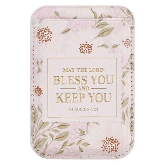 Phone Wallet Magnetic White Floral Bless You And Keep You Num. 6:24