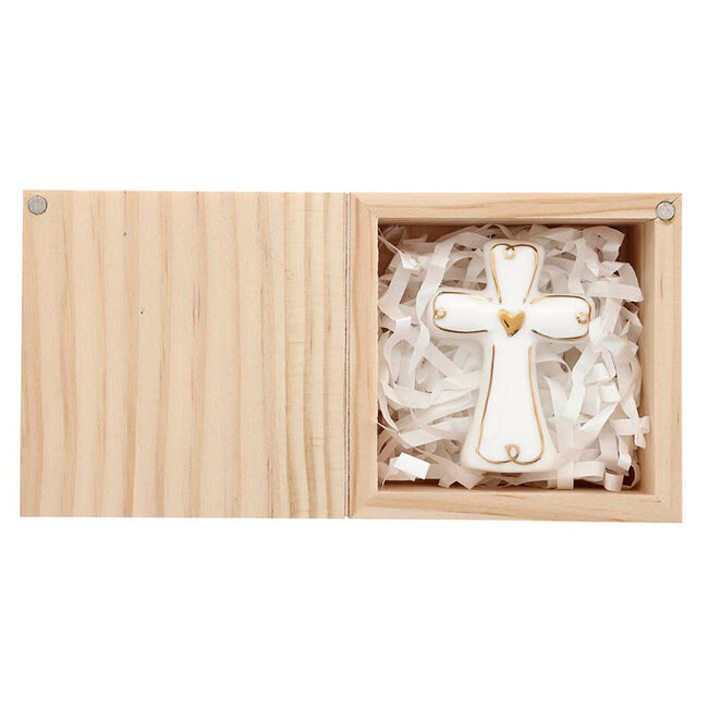 Ceramic Keepsake Figurine - Cross with Gold Lining
