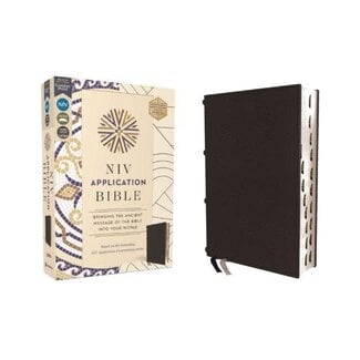 NIV Application Bible, Genuine Leather, Calfskin, Black, Red Letter, Thumb Indexed, Comfort Print