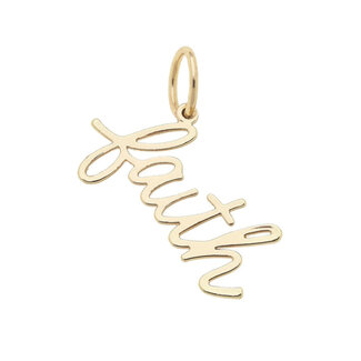 "Faith" Cursive Script Charm in Shiny Gold