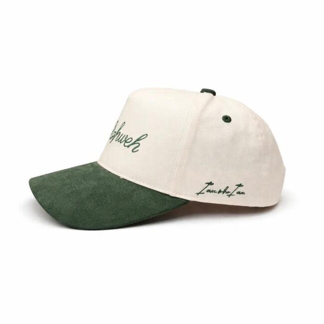 Yahweh Hat - Cream & Green Suede