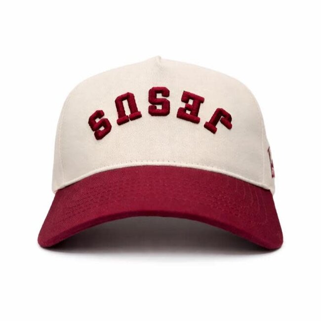 Jesus - Maroon & Cream Hat (Upside down)