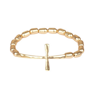 Hammered Cross & Bead Bracelet Matte Gold