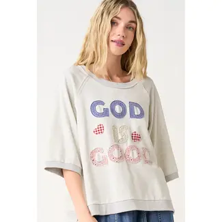 God Is Good Patchwork Short Sleeve Sweatshirt Top