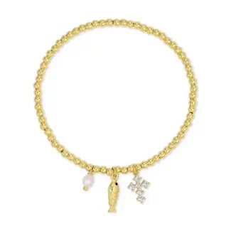 Gold Fish and Cross Charm Beaded Stretch Bracelet