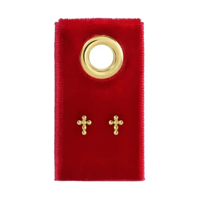 Petite Dot Cross Stud Earrings On Red Velvet Tag