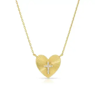 Pavé Cross & Heart Burst Pendant Necklace