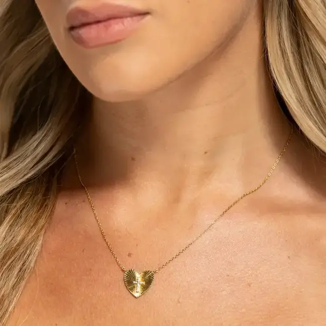 Pavé Cross & Heart Burst Pendant Necklace