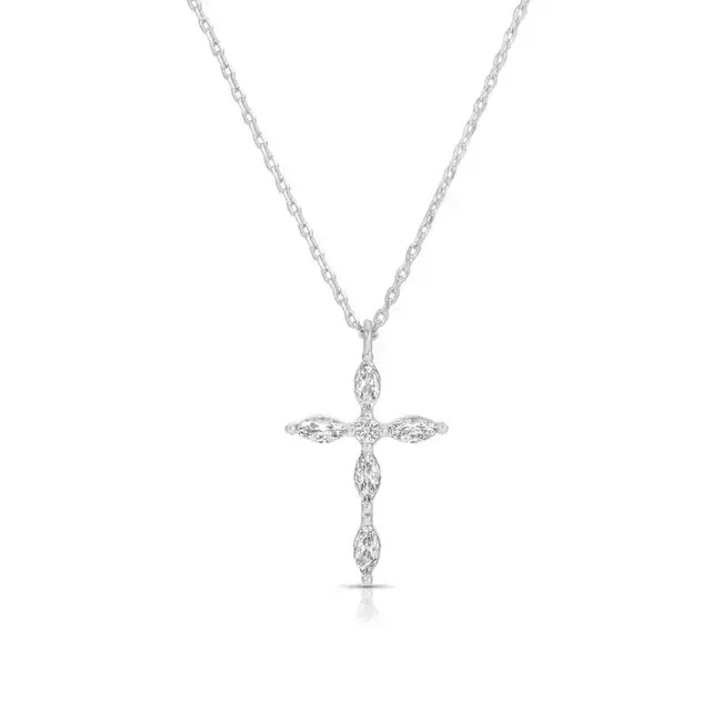 Classic Devotion: Delicate Cubic Zirconia Cross Necklace-Silver