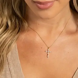 Classic Devotion: Delicate Cubic Zirconia Cross Necklace-Gold
