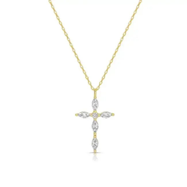 Classic Devotion: Delicate Cubic Zirconia Cross Necklace-Gold