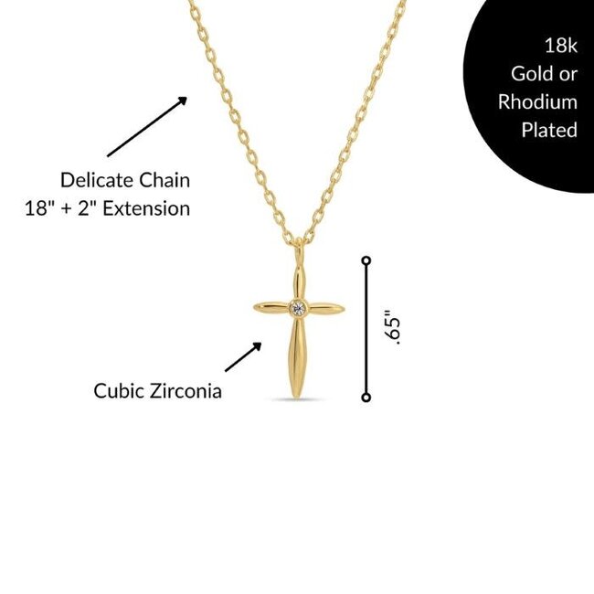 Petite Cross Necklace with Sparkling Cubic Zirconia Center-Gold