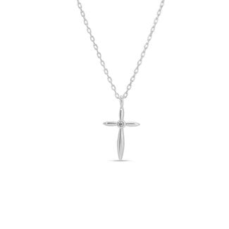 Petite Cross Necklace with Sparkling Cubic Zirconia Center-Silver