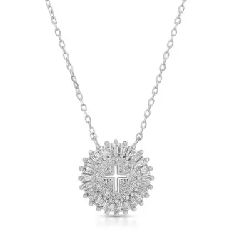 Shimmering Cross Necklace- Silver