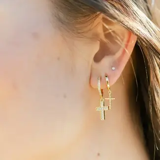 Cross Drop Huggies- Gold