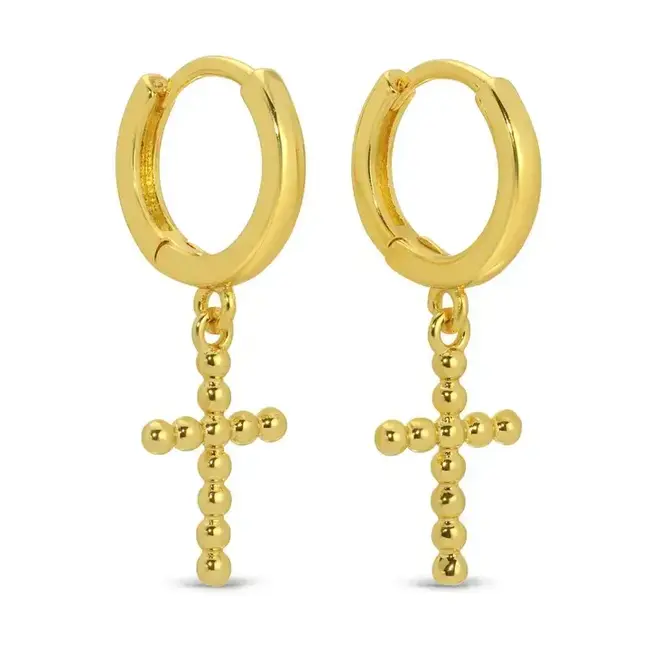 Cross Drop Huggies- Gold