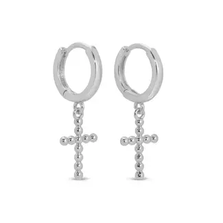 Cross Drop Huggies-Silver