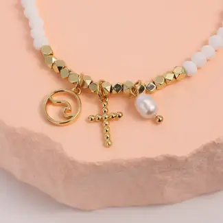 The Sacred Sea Stretch Bracelet with Wave and Cross