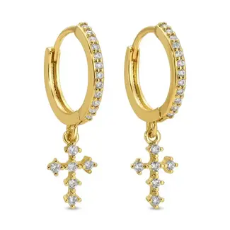 Sparkly Cross Drop Huggies-Gold