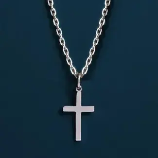 Men's Sterling Silver Cross Necklace - Cable Chain