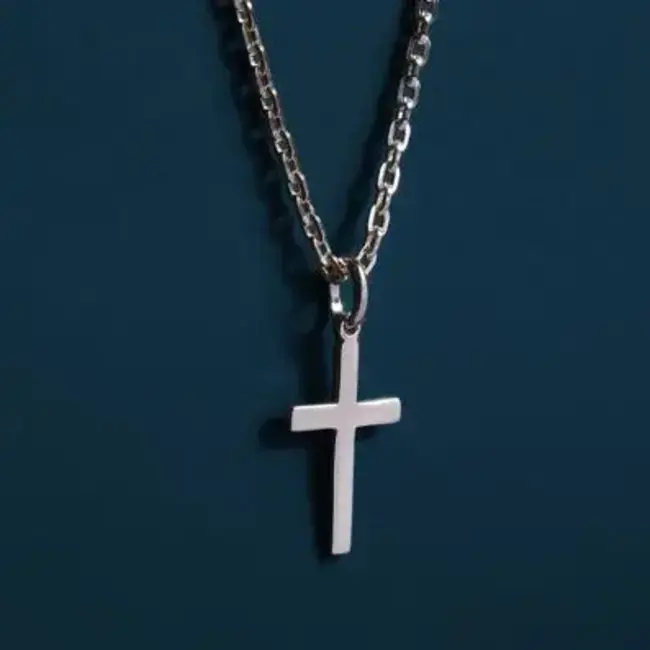 Men's Sterling Silver Cross Necklace - Cable Chain