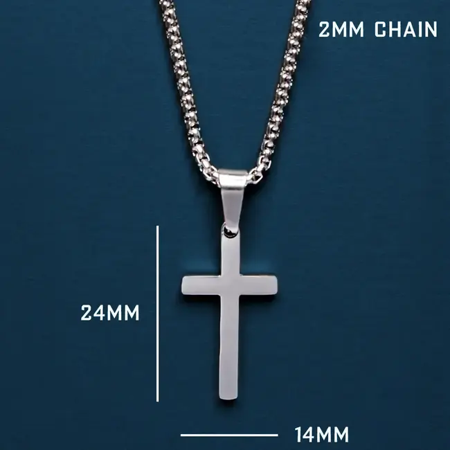 Men's Medium Stainless Steel Cross Necklace