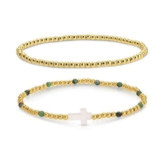Cross Beaded Bracelet Charm Set-green