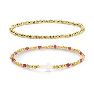 Cross Beaded Bracelet Charm Set-Pink