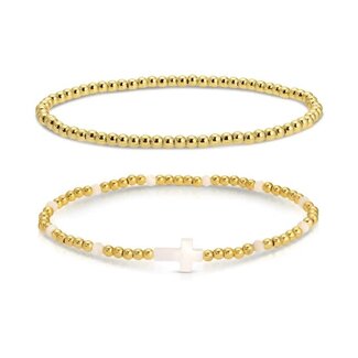 Cross Beaded Bracelet Charm Set-White