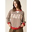 Faith Patchwork Striped Long Sleeve Sweatshirt - Brown