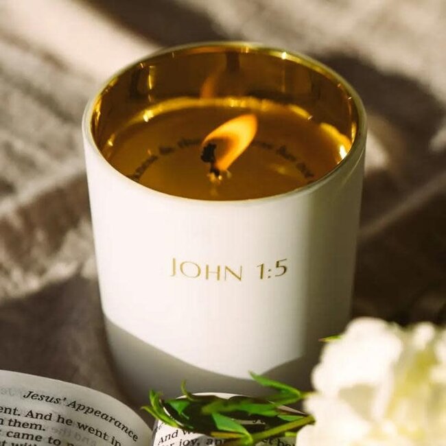 "Light Shines in Darkness" Hidden Message Candle, John 1:5 - Tree of Life Scent