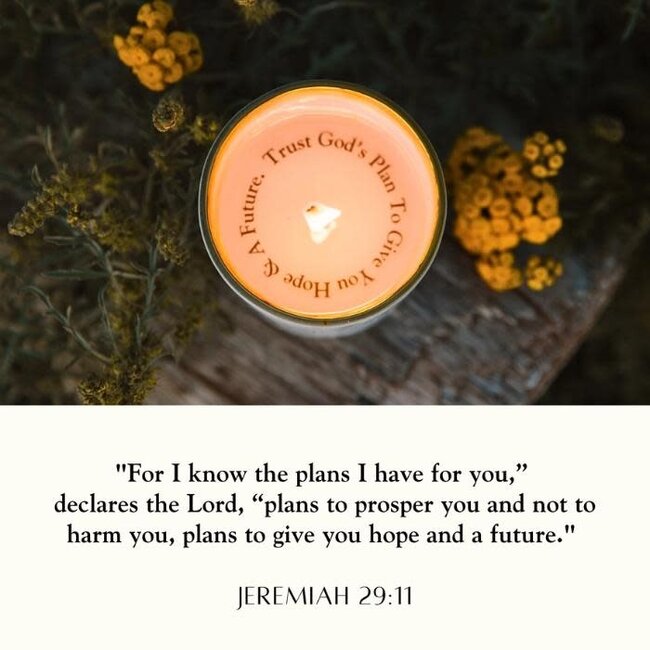 "Trust God's Plan" Candle, Jeremiah 29:11 Revealed, Peace Be With You - Calming Lavender & Misty Forest