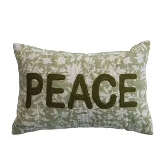 Peace Embroidered Kantha Lumbar Pillow