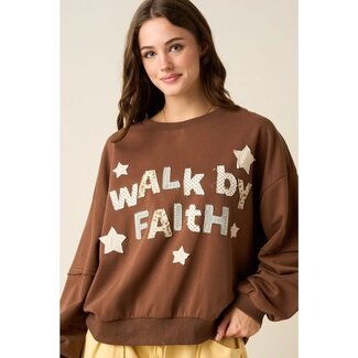 Walk By Faith Patchwork Lettering Sweatshirt