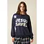 Jesus Saves Patchwork Crew Neck Sweatshirt
