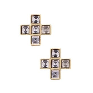 Theodora Rhinestone Cross Stud Earrings in Shiny Gold