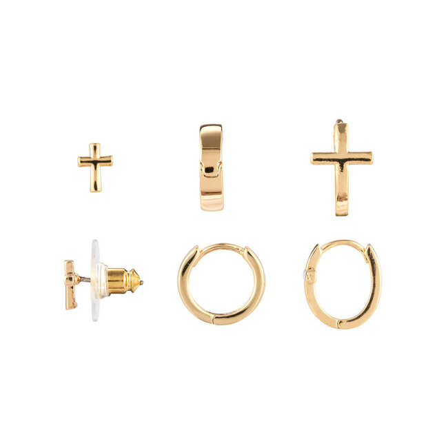 Wrapped In Prayer Dainty Earrings Set of 3 - Gold
