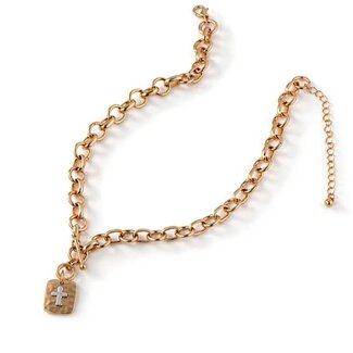 Two Tone Cross Shield 16"-18" Necklace