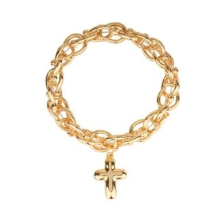 Gold Layered Metal Stretch Bracelet with Cross Charm Bracelet