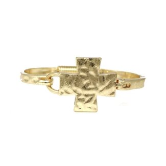 Worn Gold Hammered Cross Hinged Bracelet